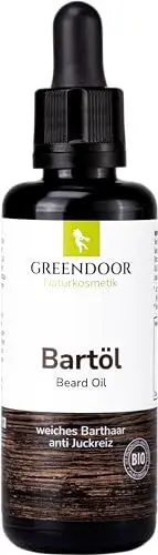 Produktbild: GREENDOOR Bio Bartöl 50ml, Premium Bartpflegeöl, Glasflasche mit Pipette, Bio Jojobaöl Bio Sesamöl Bio Macadamianussöl, 100% natürliche vegane Naturkosmetik