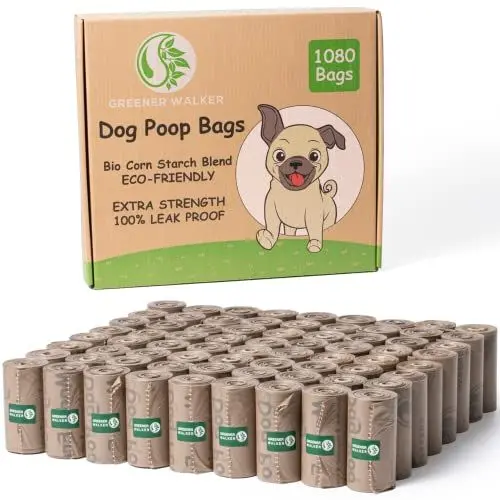 Produktbild: Greener Walker Hundekotbeutel biologisch abbaubare-1080 Stück,extra groß,dick und stark,100% tropfsichere Hundetüten (Braun)