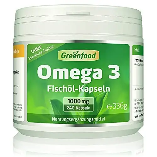 Produktbild: Omega 3 Fischöl, 1000 mg, extra hochdosiert, 240 Softgels - reich an EPA/DHA. Gut für Herz (EPA/DHA), Sehkraft (DHA), und Gehirnfunktion (DHA). OHNE künstliche Zusätze. Softgel-Kapseln.