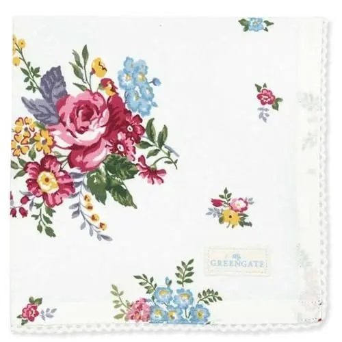 Produktbild: GreenGate Stoffserviette mit Spitze Elina Weiß mit Blumen 40x40 Serviette