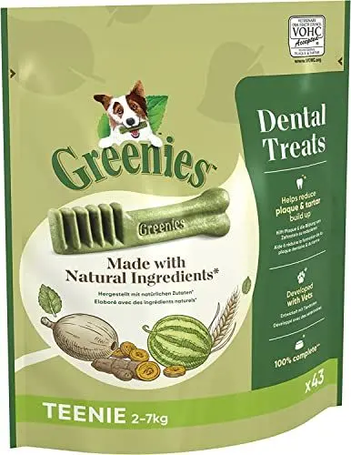 Produktbild: Greenies Dental Treats Original Teenie – Zahnpflegesnacks für sehr kleine Hunde von 2-7 kg – Hundeleckerli zur täglichen Zahnreinigung – 1 x 340 g