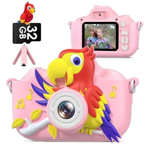 Produktbild: GREENKINDER Kinderkamera, Kamera Kinder mit Stativ, 1080P HD Digitalkamera Kinder, 2,0 Zoll Bildschirm, Inklusive 32GB SD-Karte, Selfie Kamera für 3-10 Jahre Mädchen und Jungen