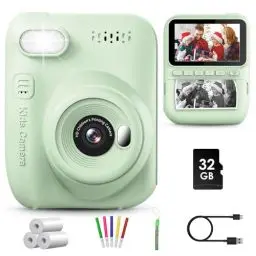 Produktbild: GREENKINDER Sofortbildkamera Kinder,14MP 3.0 Zoll Bildschirm Kinderkamera Sofortbildkamera mit 32G Karte,Druckpapier & Farbigen Stiften,1080P Kamera Kinder Sofortdruck,Geschenk für Kinder 3-12 Jahren