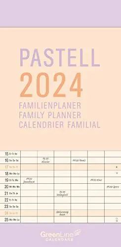 Produktbild: GreenLine Pastell 2024 - Wandkalender - Familien-Kalender - Familienplaner - 22x45