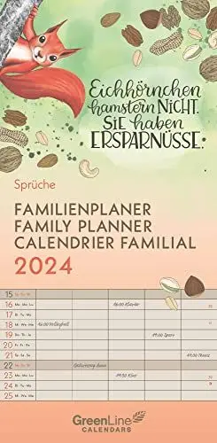 Produktbild: GreenLine Sprüche 2024 Familienplaner -Wandkalender - Familien-Kalender - 22x45, Klein