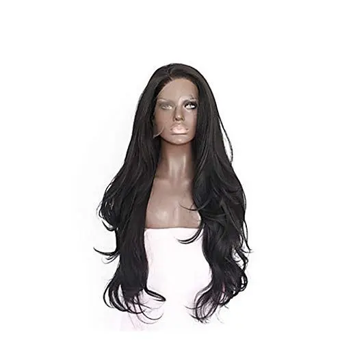 Produktbild: Greenmirr Schwarze Lace Front Perücke lange vordere 13X4 Lace mit seitlicher Trennwand Hitzebeständigkeit aus synthetischem Haar 24in