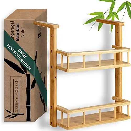 Produktbild: Green'n'Modern Hängeregal für Kühlschrank | Kühlschrankregal Gewürzregal hängend aus Holz Bambus | Küchenregal kompakt für Studenten | Robuster Platzgewinn schnell montiert am Küchenschrank