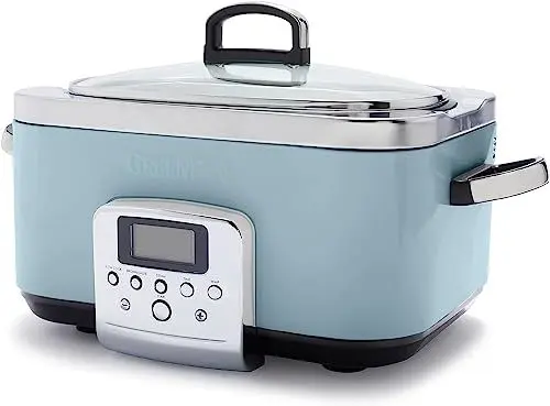 Produktbild: GreenPan Elite 8-in-1 Programmierbarer 6L Slow Cooker Multikocher,Spülmaschinenfester Deckel & Topf,PFAS-freie Gesunde Keramische Antihaftbeschichtung zum Braten,Schmoren,mit Dampfgareinsatz,Blue Haze