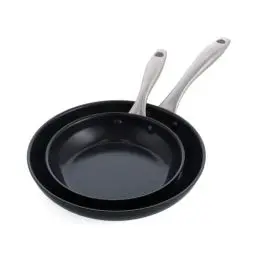 Produktbild: GreenPan Lima Midnight Harteloxierte gesundes keramische Antihaft-Bratpfannen-Set, 20cm & 26cm, PFAS-frei, Spülmaschinenfest, Induktionsgeeignet, Backofenfest, Schwarz