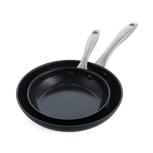 Produktbild: GreenPan Lima Midnight Harteloxierte gesundes keramische Antihaft-Bratpfannen-Set, 20cm & 26cm, PFAS-frei, Spülmaschinenfest, Induktionsgeeignet, Backofenfest, Schwarz