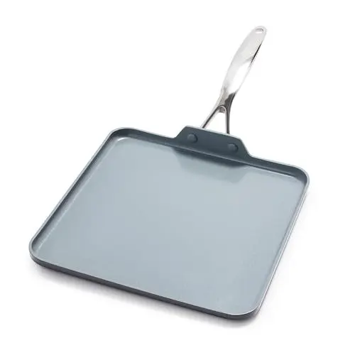 Produktbild: GreenPan Valencia Pro Harteloxierte Gesunde Keramik Antihaft 28 cm Quadratische Grillpfanne, PFAS-frei, Induktion, Spülmaschinenfest, Backofenfest, Grau