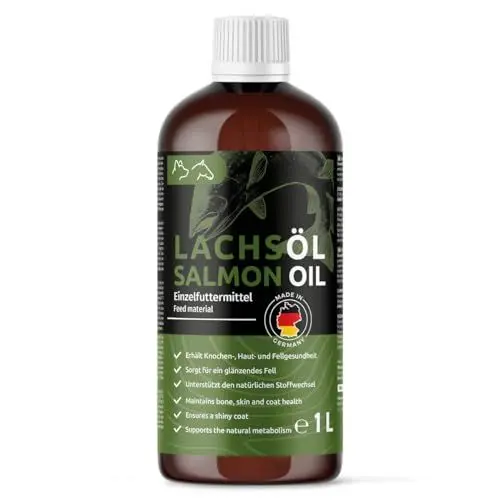 Produktbild: Greenpet Lachsöl für Hunde & Pferde 1 Liter - Omega 3 Natur Fischöl für vitale Haut & glänzendes Fell, norwegisches Lachs-Öl für Fellglanz & Fellpflege, Futteröl mit hoher Akzeptanz