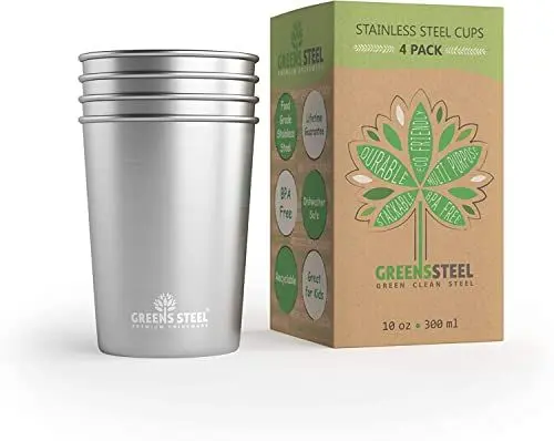 Produktbild: Greens Steel Edelstahl Kinderbecher - 300ml I Premium Trinkgläser I Plastikfrei I Stapelbar, langlebiges & wiederverwendbares Trink-Set I Ideal für Kinder I Kratzfest, rutschfest, lichtbeständig