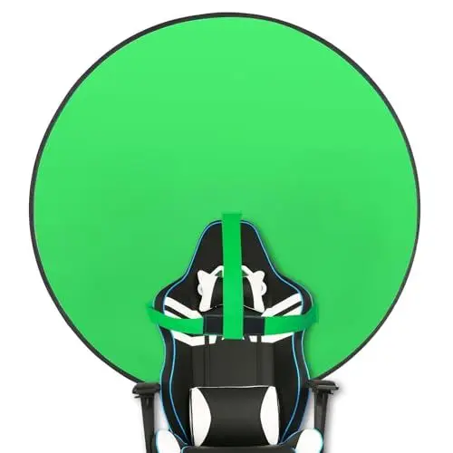 Produktbild: Greenscreen Hintergrund – Tragbarer 145 cm Doppelseitiger, Faltbarer und Reversibler Chroma Key – Perfekt für Zoom, Streaming, Fotografie, Videochat, Gaming & Meetings – Keine Spur