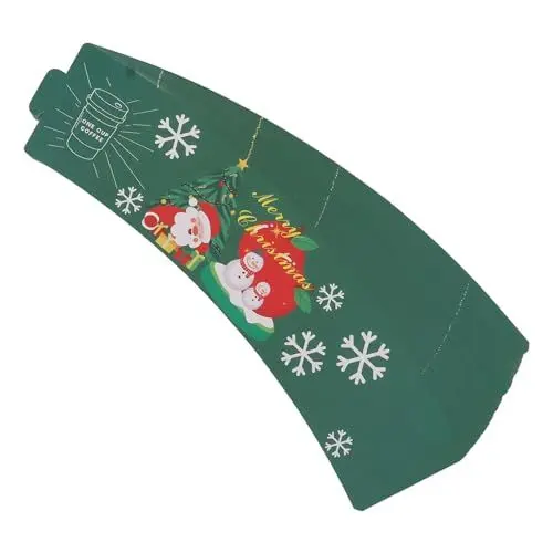 Produktbild: Greensen 50PCS Kaffeebecherhüllen aus Papier mit festlichen Designs, einstellbar, gewellt, Einweg-Weihnachtspapier-Kaffeebecher-Hüllen für Heiße Kalte Getränke (GREEN)