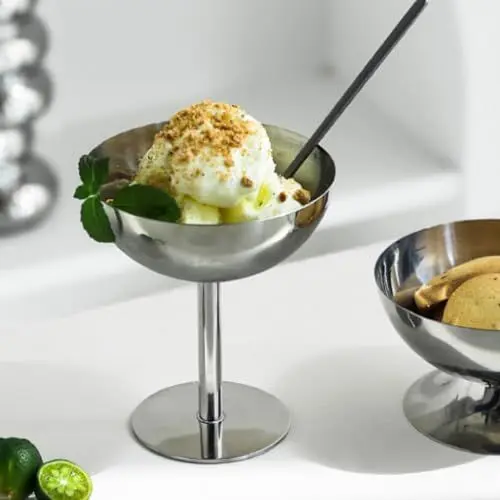 Produktbild: Greensen Edelstahl Eisbecher Glas, Eisschalen Eisgläser Dessertschalen Dessertgläser mit Fuß, spülmaschinenfest, Eiscremegläser für Zuhause, Party, Bar, Cafe 10 x 11 x 6,8 cm