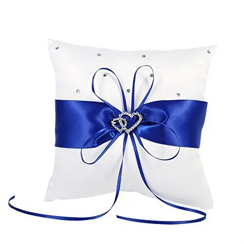 Produktbild: Greensen Eheringkissen, Ringkissen Hochzeit mit Bowknot Fleck Doppelherzen Diamanten, Ringkissen Hochzeit, 20 X 20 cm(Blau)