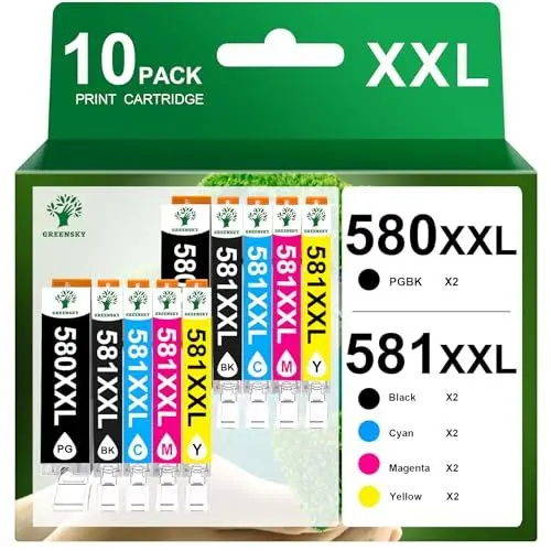 Produktbild: GREENSKY 580 581xxl Multipack Kompatibel für Canon druckerpatronen 580 581 PGI 580 XXL CLI 581 XXL Druckerpatronen für Pixma TS705a TR8550 TS8350 TS8351 TS8352 TS6350 TS6350a TS6351a (10er-Pack)