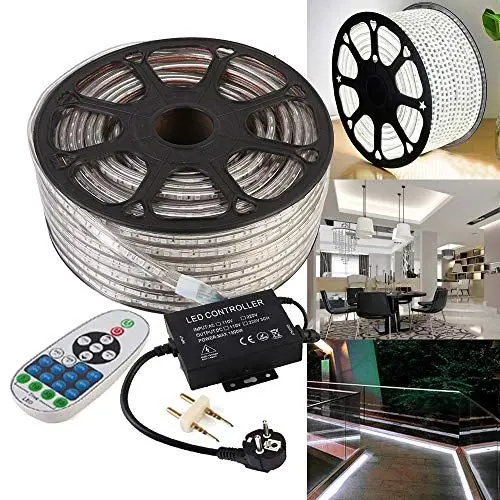Produktbild: GreenSun LED Lighting 20m Kaltweiss 5050 SMD LED Streifen Strip mit 23 Tasten Fernbedienung RF Controller Lichter 60 LEDs/m für Innen und Außen Wasserdicht IP68 Lichtband Flex Band