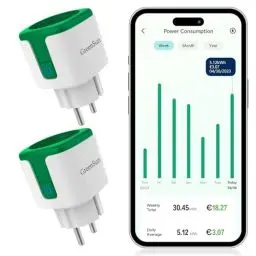 Produktbild: GreenSun WLAN Steckdose - 2PCS Smart Home WiFi Steckdose mit Strommessung, Smart Life APP Fernzugriff, Zeitplan funktioniert mit Alexa, Google Home 16A 2,4 GHz