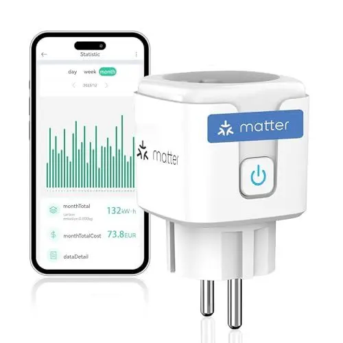 Produktbild: Greensun Matter Smart Steckdose mit Stromverbrauch, WLAN Steckdose mit Stromzähler für Balkonkraftwerk, funktioniert mit Apple HomeKit, Alexa und Google, Home Assistant Smart Plug 16A, 1 Stück