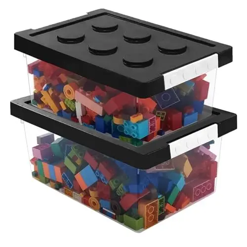 Produktbild: Greentainer Aufbewahrungsbox Spielzeug mit deckel, 2 Stück Stapelbar Spielzeug Box aus Kunststoff,Aufbewahrungskorb Kinder,Spielzeugkiste für Kinderzimmer Aufbewahrungsbehälter für Blöcke