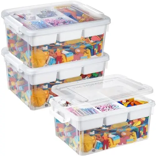 Produktbild: Greentainer Aufbewahrungsbox für Bausteine Ablagefächer 3 pcs Stapelbar Kisten Spielzeug Aufbewahrung mit Deckel Stapelboxen Kunststoff Sortierboxen Kleinteile Organizer Box Kinder Spielzeugkiste