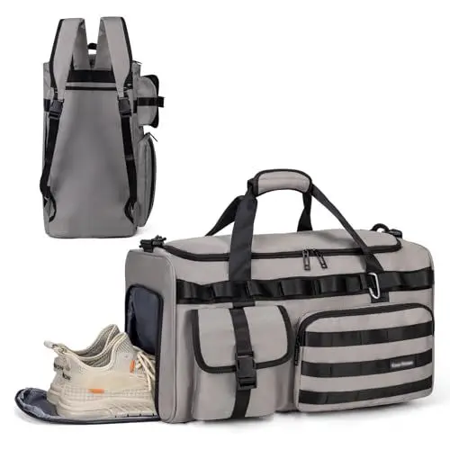 Produktbild: GreenTaya 40L Sporttasche mit Rucksackfunktion Groß Sportrucksack mit Schuhfach & Nassfach Herren Damen Wasserdicht Reisetasche Weekender Handgepäck Tasche Schwimmtasche Trainingstasche (Grau)