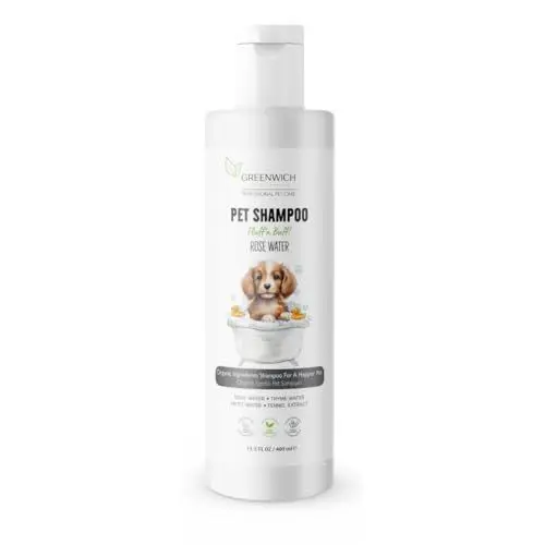 Produktbild: Greenwich 100% Vegan Fellpflege Hundeshampoo gegen Juckreiz, 400 ml, Sensitiv Hypoallergen Welpen Katzen Shampoo für Geruch, alle Hunderassen, pH Wert