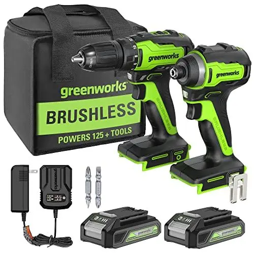 Produktbild: Greenworks GD24DD35K2 Akku Bohrschrauber und GD24ID200 Schlagschrauber PLUS 2 x 24V 2Ah Akkus und Ladegerät, 3 Jahre Garantie