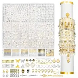 Produktbild: GREFIYAS Weiße Perlen set armbänder selber machen,perlen weiss 3/4/5/6/8/10mm,weisse perlen für armbänder,Schmuck perlenset,Goldene und Silber perlen, perlen armbänder weiß für Kinder/erwachsene