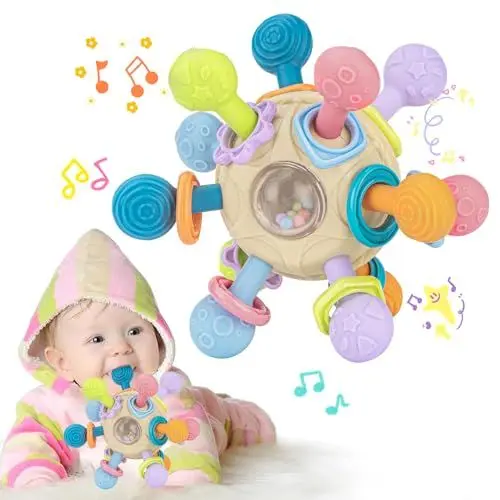 Produktbild: Greifball Baby Spielzeug 6 Monate, Baby Montessori Sensorik Silikon-Beißspielzeug, Motorikspielzeug, Neugeborenen Rassel Beißring Pädagogischen Spielzeug für 0 3 6 9 12 Monate Jungen Mädchen Geschenke