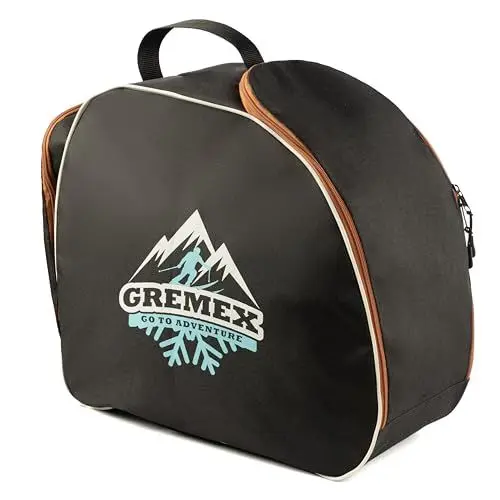 Produktbild: GREMEX Skischuhtasche mit Helm - Wasserfestem Skischuhtasche mit Helmfach - Tasche für Skischuhe und Helm - Titan-Nähte Skischuh Rucksack mit Helmfach - Widerstandsfähig Tasche Skischuhe mit Helm