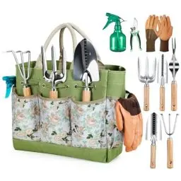 Produktbild: Grenebo Gartenwerkzeug Set,9 Stück Garten Werkzeug mit Gartengeräte Organizer Handtasche, Stabil Gartengeräte Set, Ideale Gartengeschenke für Frauen für Gartenliebhaber geeignet.