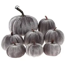 Produktbild: Gresorth 8 Stück Sortiert Gefälscht Handgefertigt Grau Samt Kürbisse Künstlich Herbsternte Halloween Dekoration Heim Bauernhaus