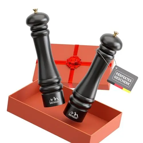 Produktbild: GREYMOUNT ® Caucasus Salz und Pfeffermühle Set (Pure Black, Set aus zwei Mühlen)