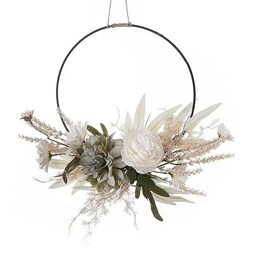 Produktbild: Greyoe Türkranz Sommer Trockenblumen Deko Trockenblumen Kranz Türkranz Modern Fensterdeko Hängend Türkranz Trockenblumen Türkranz Personalisiert Für Tür Deko Wanddeko Türkranz Ganzjährig Weißgrün