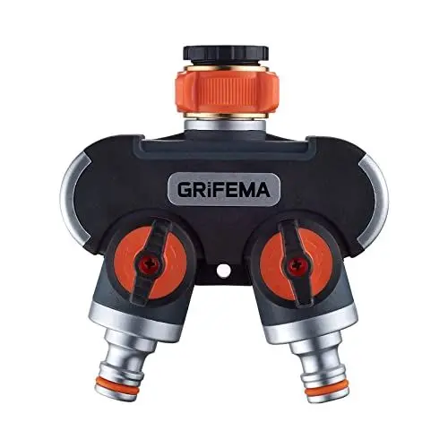 Produktbild: GRIFEMA 2-Wege-Verteiler, 3/4 Zoll und 1/2 Zoll Wasseranschluss Verteiler, 2 Geräte Können Gleichzeitig Verbunden Werden, Einstellbarer Wasserdurchfluss, Orange / Schwarz