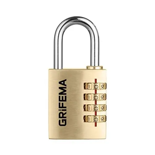 Produktbild: GRIFEMA GA1005 Zahlenschloss Vorhängeschloss aus Messing, Zahlencode 4 Stellig, für Schule, Gym & Sports, Hasp Cabinet & Storage (Exklusiv bei Amazon), Golden, 40x48.5mm