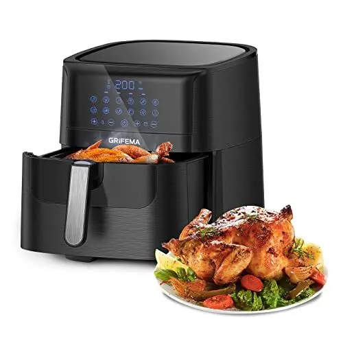 Produktbild: GRIFEMA GC2001, Heißluftfritteuse 6.5L/1800W ohne Öl- Luftfritöse mit Digitalem LED Touchscreen, Friteuse 12 Programmen, Heissluftfriteuse Präziser Temperaturregelung, Airfryer Zeitsseinstellung