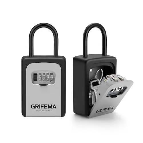 Produktbild: GRIFEMA Schlüsseltresor mit Bügel Wetterfest - Schlüsselsafe 4 Stellig, Schlüsselbox mit Code, Schlüsselkasten mit Zahlencode Robust, Sicher, Schlüsselversteck für Schlüssel Türkarte, Zinklegierung