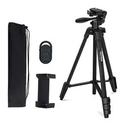 Produktbild: GRIFEMA Kamera Handy Stativ, 140 cm Aluminium Fotostativ für Handy und Kamera mit Bluetooth-Fernbedienung, Höhenverstellbarem Halter, Kompatibel mit iPhone, Android und DSLR-Kameras, GB1001
