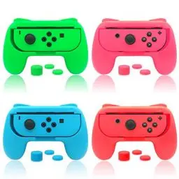 Produktbild: Griffe Halterung für Joy Con Switch & Switch OLED-Modell mit Daumen Griffkappen, (4 Pack) Gummioberfläche Joy Controller Grip Halter mit Joystick Kappen Zubehör - Blau/Rot/Rosa/Grün