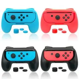 Produktbild: Griffe Halterung für Joy Con Switch & Switch OLED-Modell mit Daumen Griffkappen, (4 Pack) Gummioberfläche Joy Controller Grip Halter mit Joystick Kappen Zubehör - Blau/Rot/Schwarz