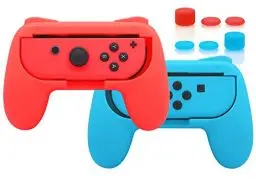 Produktbild: Griffe Zubehör für Joy Con Controller Halterung für Switch & Switch OLED mit Joystick Kappen, Gummierte Comfort Grip für JoyCon mit 3 Paar Daumengriffen - Blau & Rot