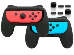 Produktbild: Griffe Zubehör für Joy Con Controller Halterung für Switch & Switch OLED mit Joystick Kappen, Gummierte Comfort Grip für JoyCon mit 3 Paar Daumengriffen - Schwarz