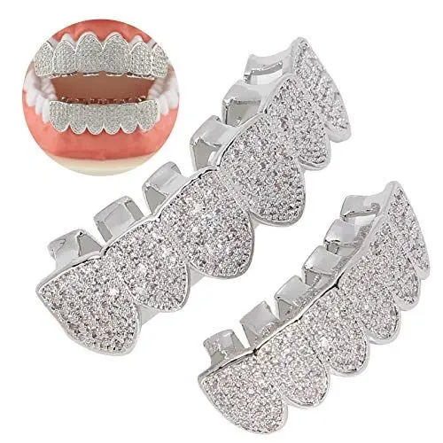 Produktbild: Grill Zähne, Grill Zahnspange, Hip Hop Zähne Dekoration Kaltbeschichtetes Kupfer Grill Zähne Set Bling Grill Zähne Dekoration für Halloween Party Hip Hop Kostüm Zubehör Dekoration (2#)