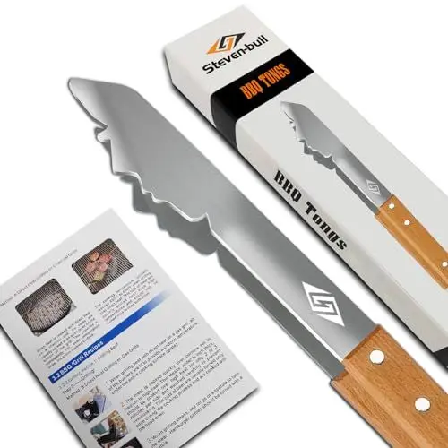 Produktbild: Grill Zubehör für Gasgrill Holzkohlegrill, Grillzange Edelstahl mit Holz Griff, Grillbesteck 43cm Lang, Geschenke für Männer，Papa，Ehemann
