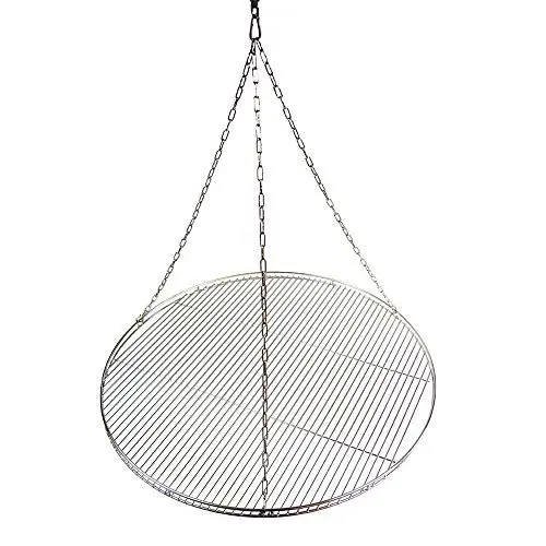 Produktbild: Edelstahl Grillrost 75 cm mit Reling nur 10 mm Lichter Stababstand + Edelstahl Seilwirbel + 3 Edelstahlketten + Edelstahl Karabiner Schwenkgrill mit 3 Aufhängeösen Grill Neu