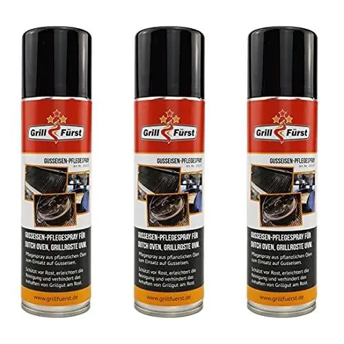 Produktbild: Grillfürst Gusseisen Pflegespray, 3 x 200 ml - Trennspray für Dutch Oven, Gusseisen Grillrost und Gusseisenpfannen, zu 100% aus pflanzlichen Ölen